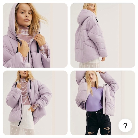 Free People Hailey Puffer Oversized Lilac Cloud Hooded Jacket M - Picture 8 of 14